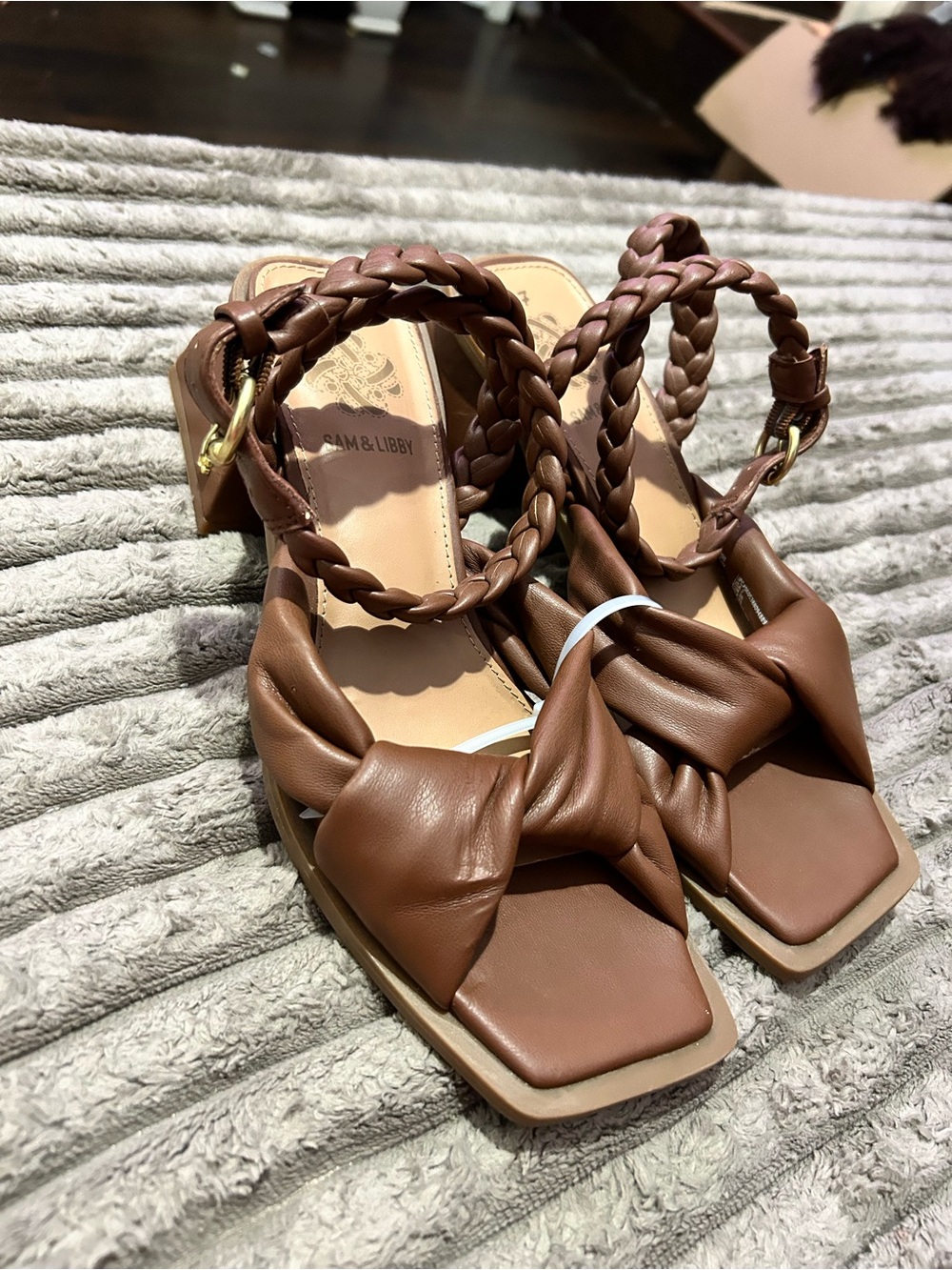 Sam & Libby Brown Braided Knot Square-Toe Sandals
